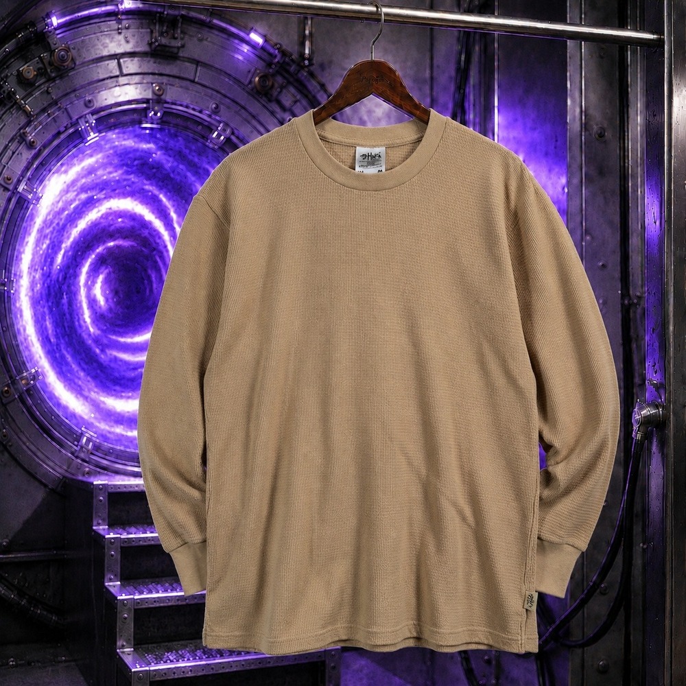 Shaka Wear Heavyweight Thermal Long Sleeve Shirt Khaki Tan Mens Medium